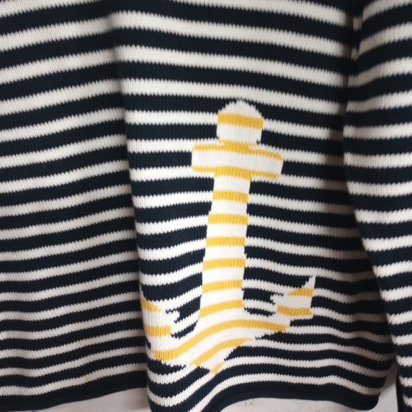Nautical Blue and White V-Neck Sweater with Stripes - Picture 11 of 13